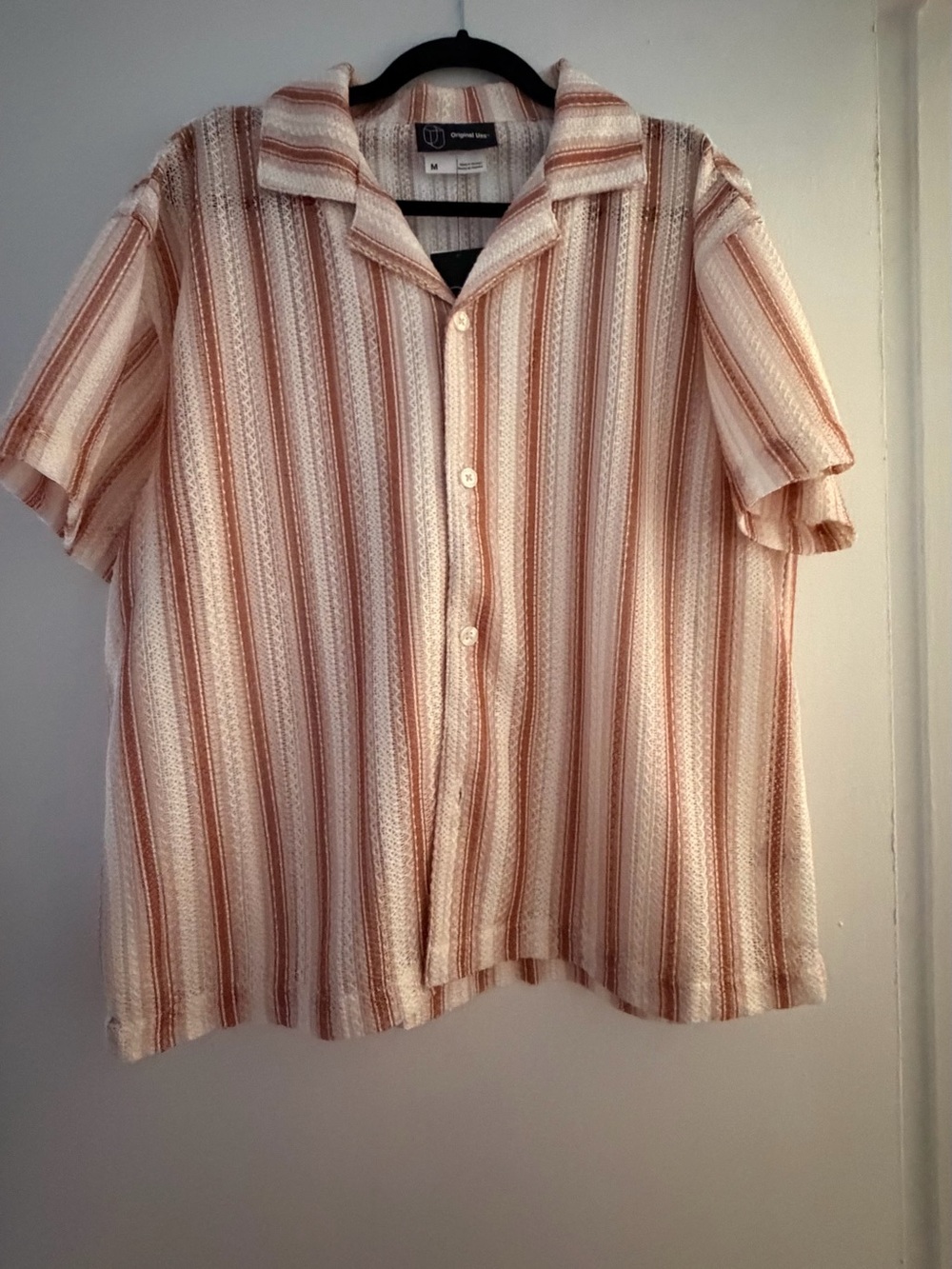 NWT Original Use Peach and Cream Striped Short-Sleeve Button-Down Shirt